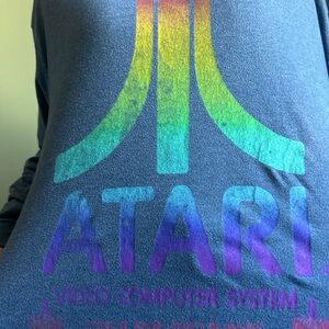 Atari Retro Gaming Long Sleeve Graphic Shirt Size L Gray Rainbow Logo